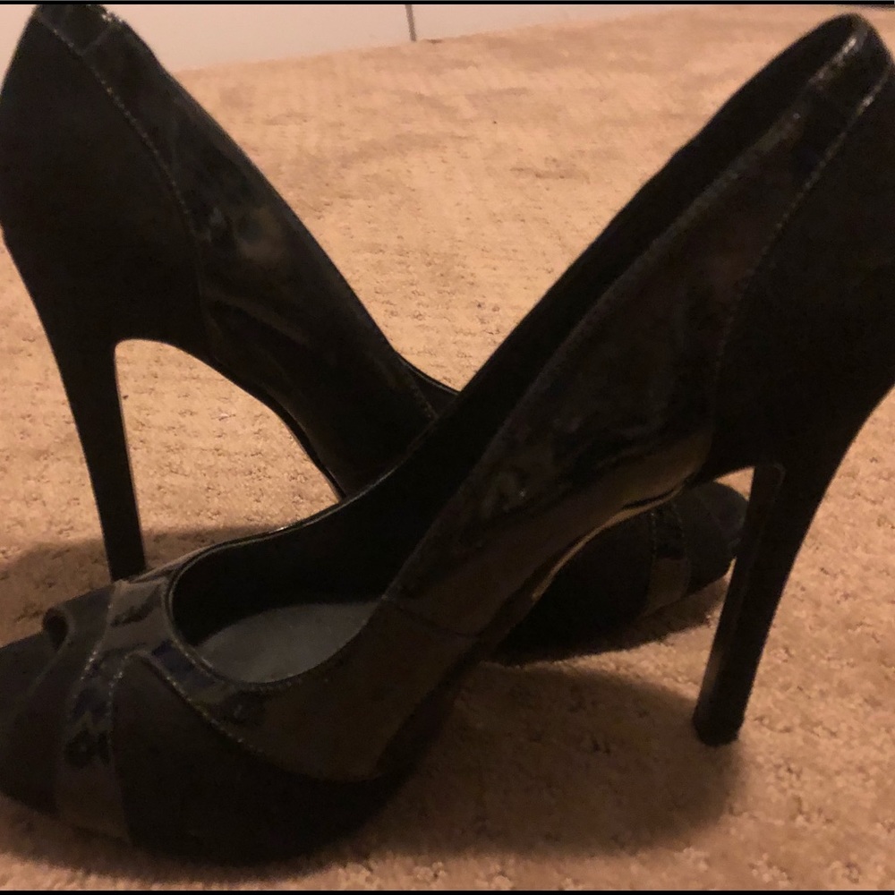 Nine West black suede and patent stilettos